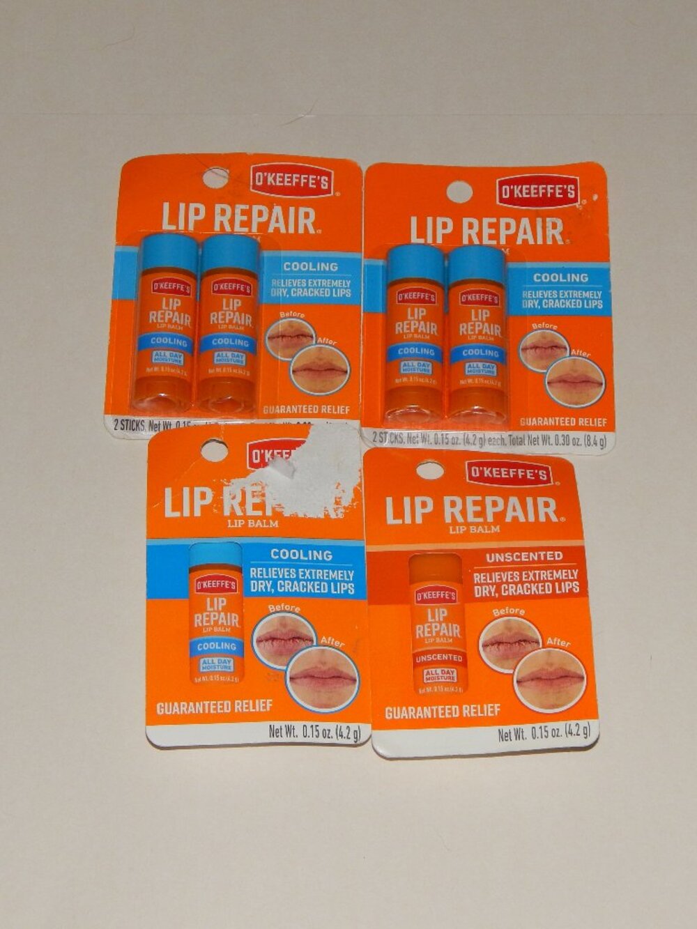 6 O'Keeffe's Lip Repair Balms 5 Cooling & 1 Unscented